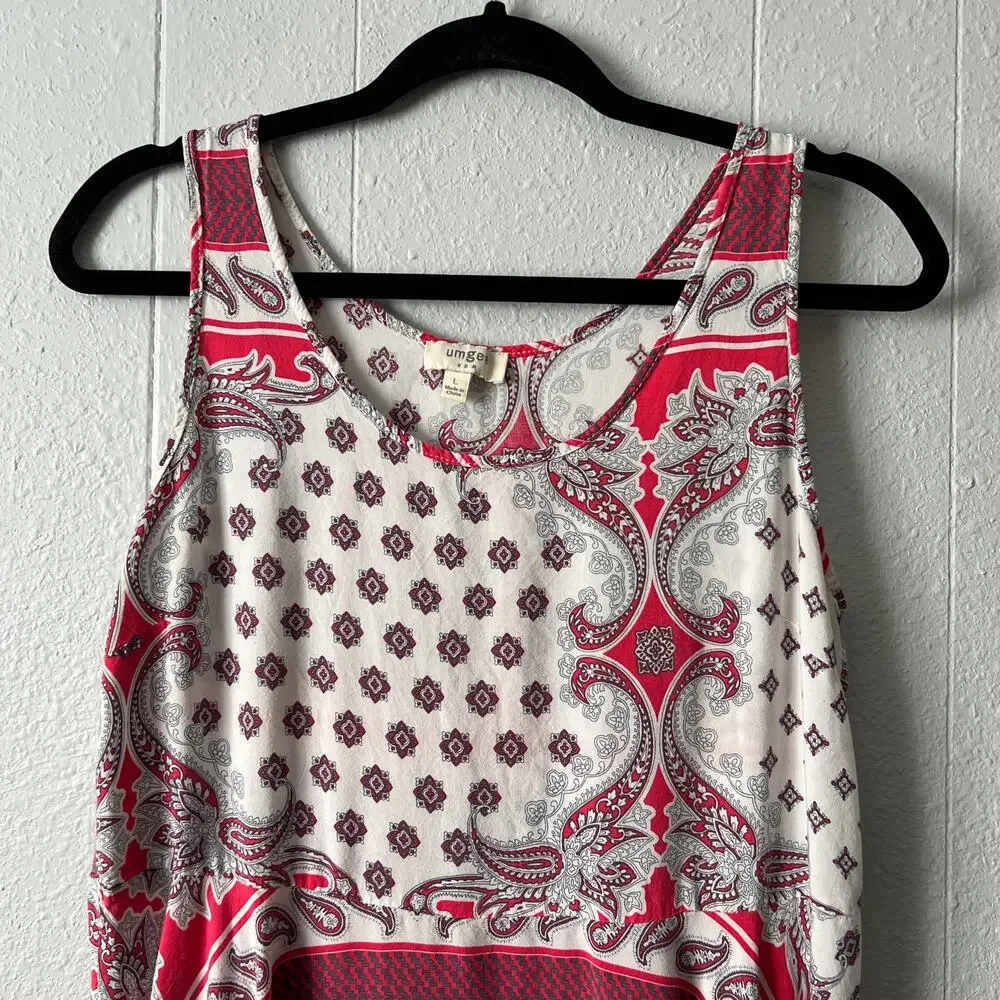 Umgee Womens Tank Dress Large Handkerchief Hem Paisley Floral Cottagecore Boho - Picture 3 of 14